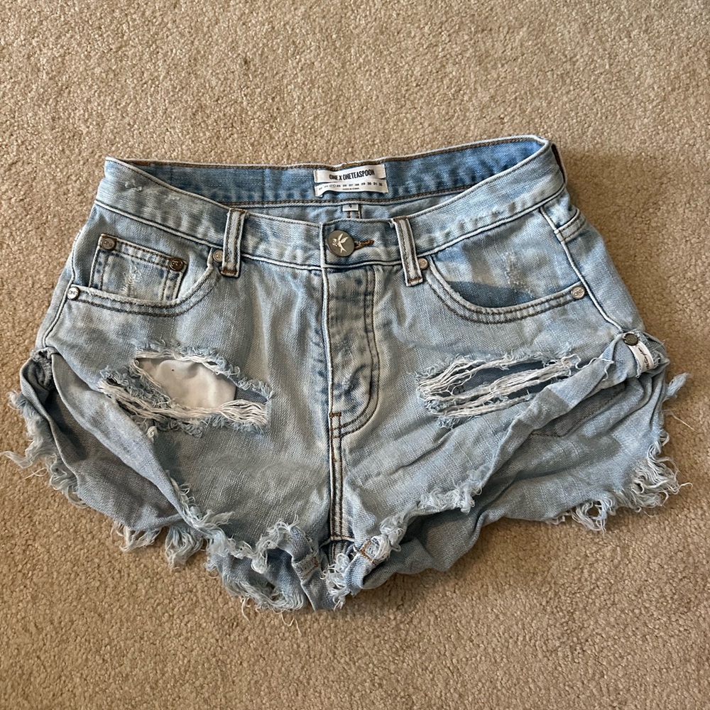 One Teaspoon Light Blue Ripped Jean Shorts